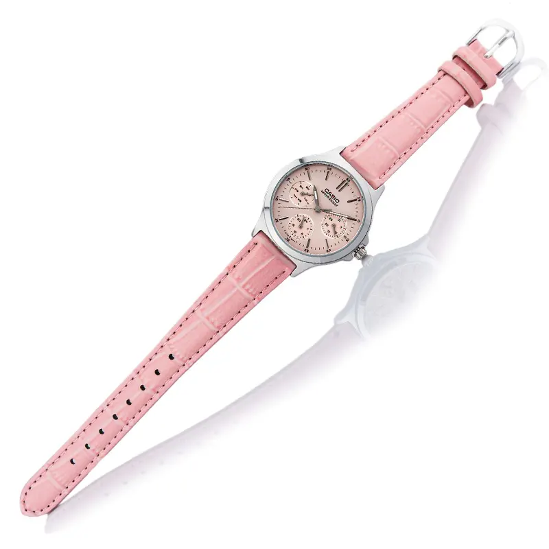 Casio Enticer Cream Dial Pink Leather Ladies Watch- LTP-V300L-4A